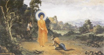buddha overcoming a cruel man angulimala who cut off the right index finger of travellers Buddhism Oil Paintings